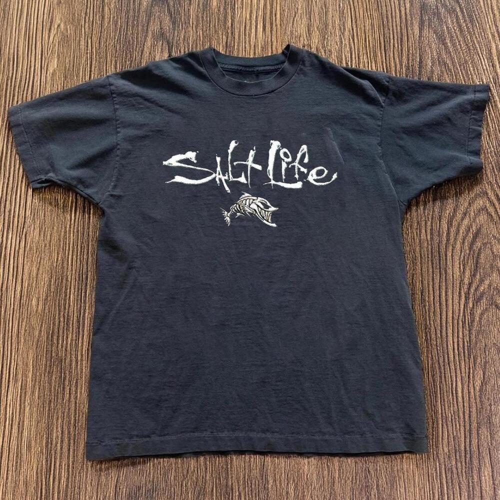 Gildan Men Black T-Shirt, Salt Life Black T-Shirt With White